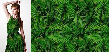 12001v Materiał ze wzorem duże tropikalne liście w kolorze ciemnej zieleni